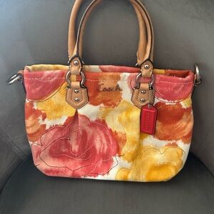Coach Floral Canvas Small handbag- Red, Yellow, Cream purse